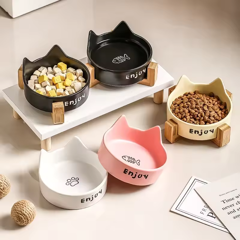 Bamboo Ceramic Double Pet Bowl