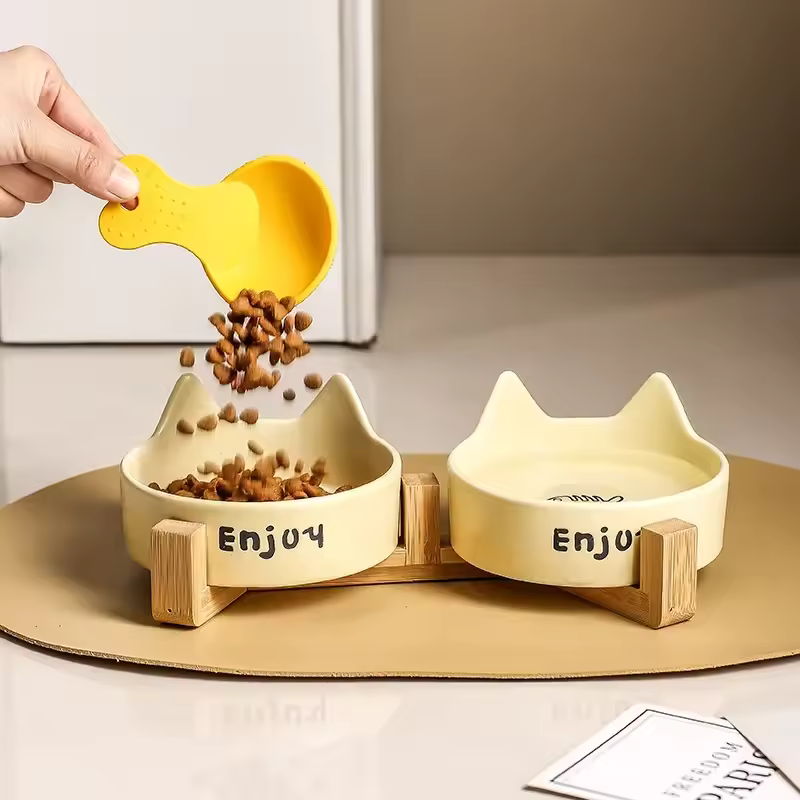 Bamboo Ceramic Double Pet Bowl