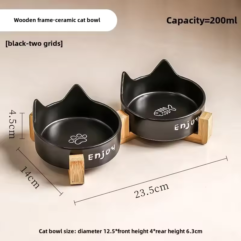 Bamboo Ceramic Double Pet Bowl