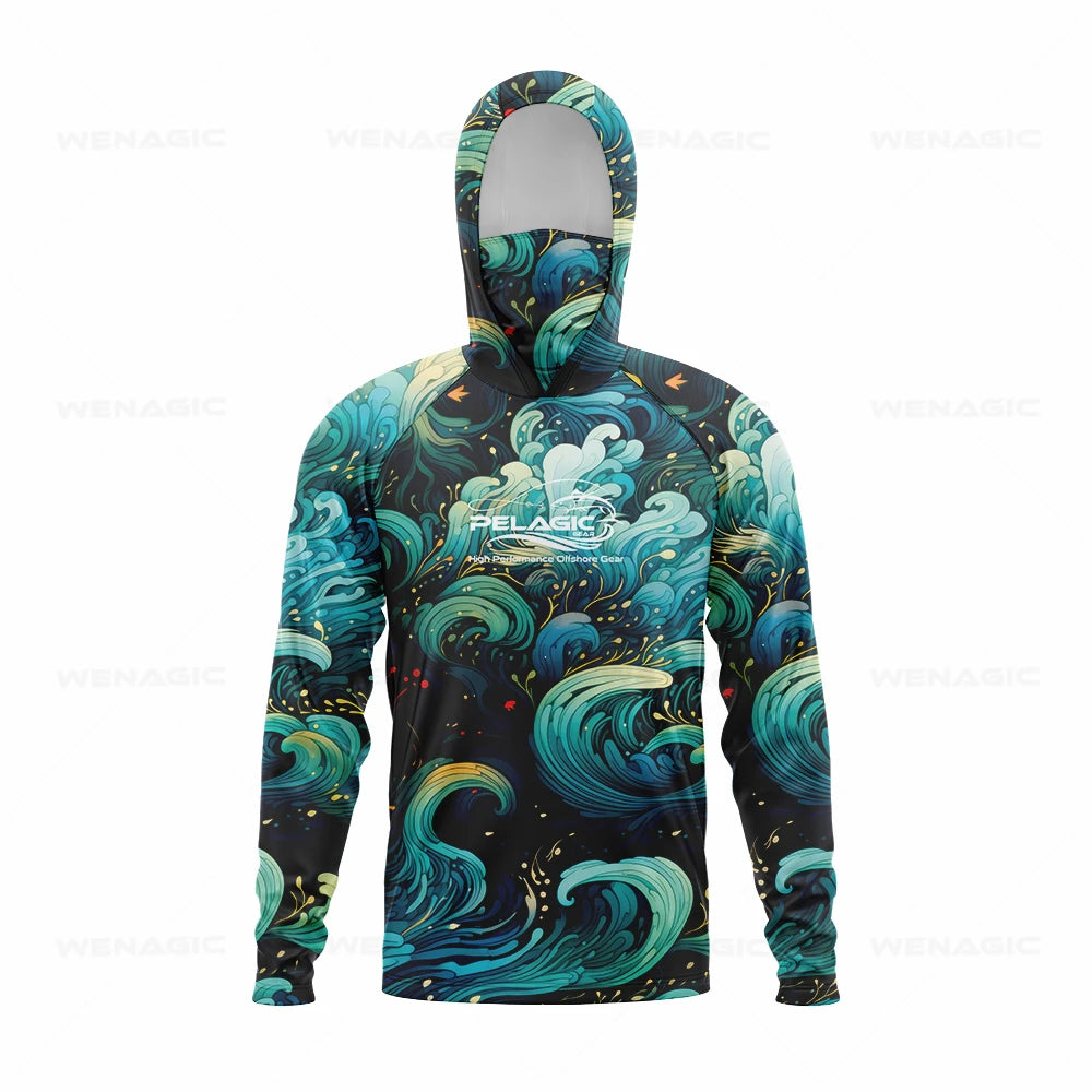 pelagic gear Men Hood Fishing Shirt long sleeve Fishing clothing fishing t shirt uv protection fishing shirt Fishing Apparel
