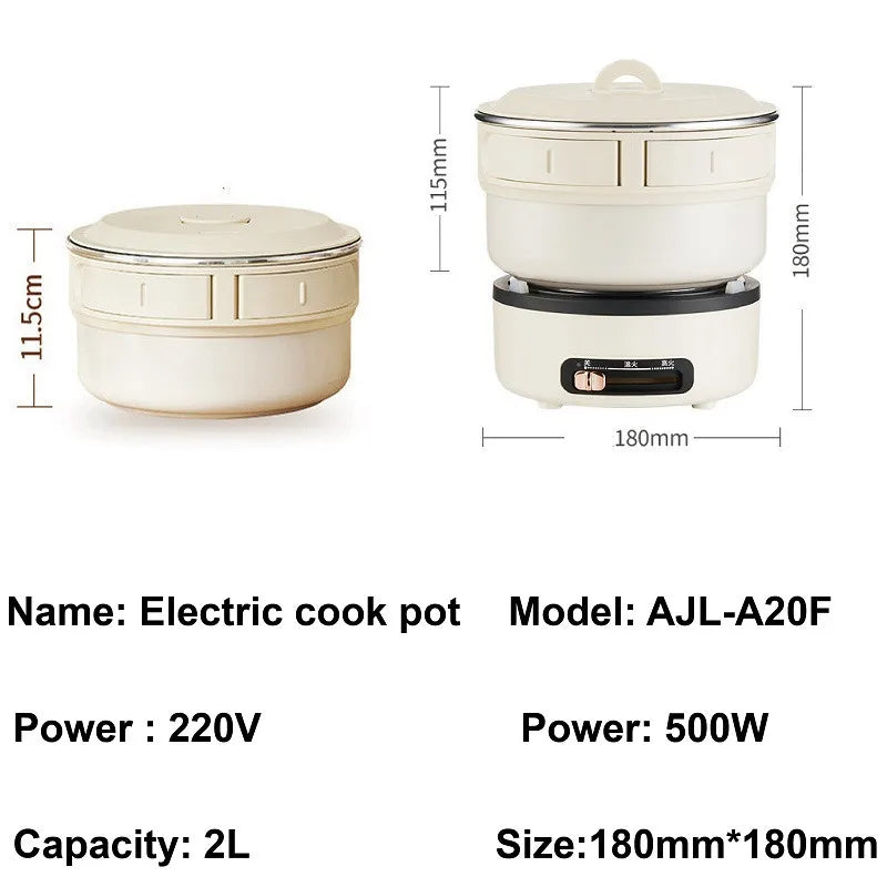 2L Folding Travel Electric Cooking Pot 2 Gear Adjust Electric Hot Pot Student Noodle Pot Multi-function Outdoor Heater Kettle