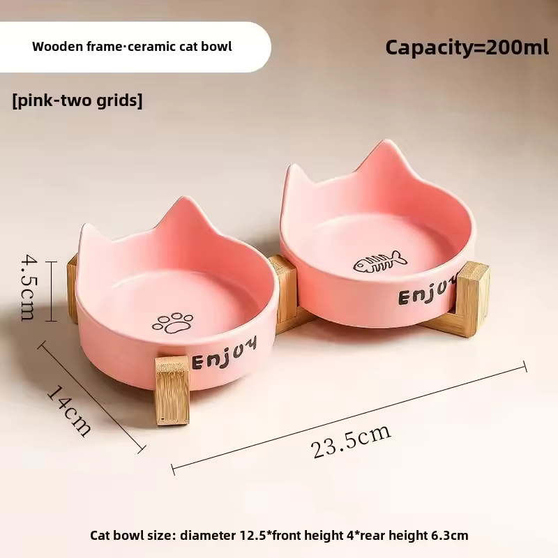 Bamboo Ceramic Double Pet Bowl