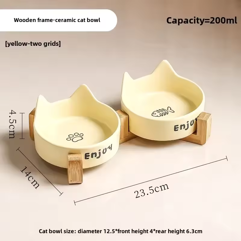 Bamboo Ceramic Double Pet Bowl