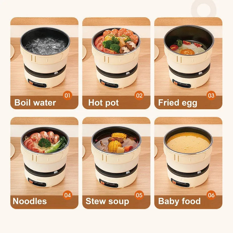 2L Folding Travel Electric Cooking Pot 2 Gear Adjust Electric Hot Pot Student Noodle Pot Multi-function Outdoor Heater Kettle