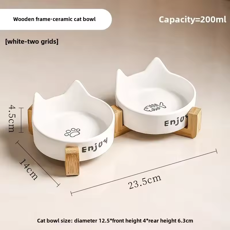 Bamboo Ceramic Double Pet Bowl