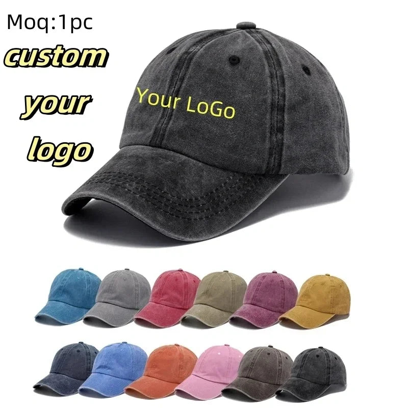 Custom DIY logo Dad Hat Vintage cotton baseball cap Unisex Sports Cap Adult washable Cowboy Trucker cap