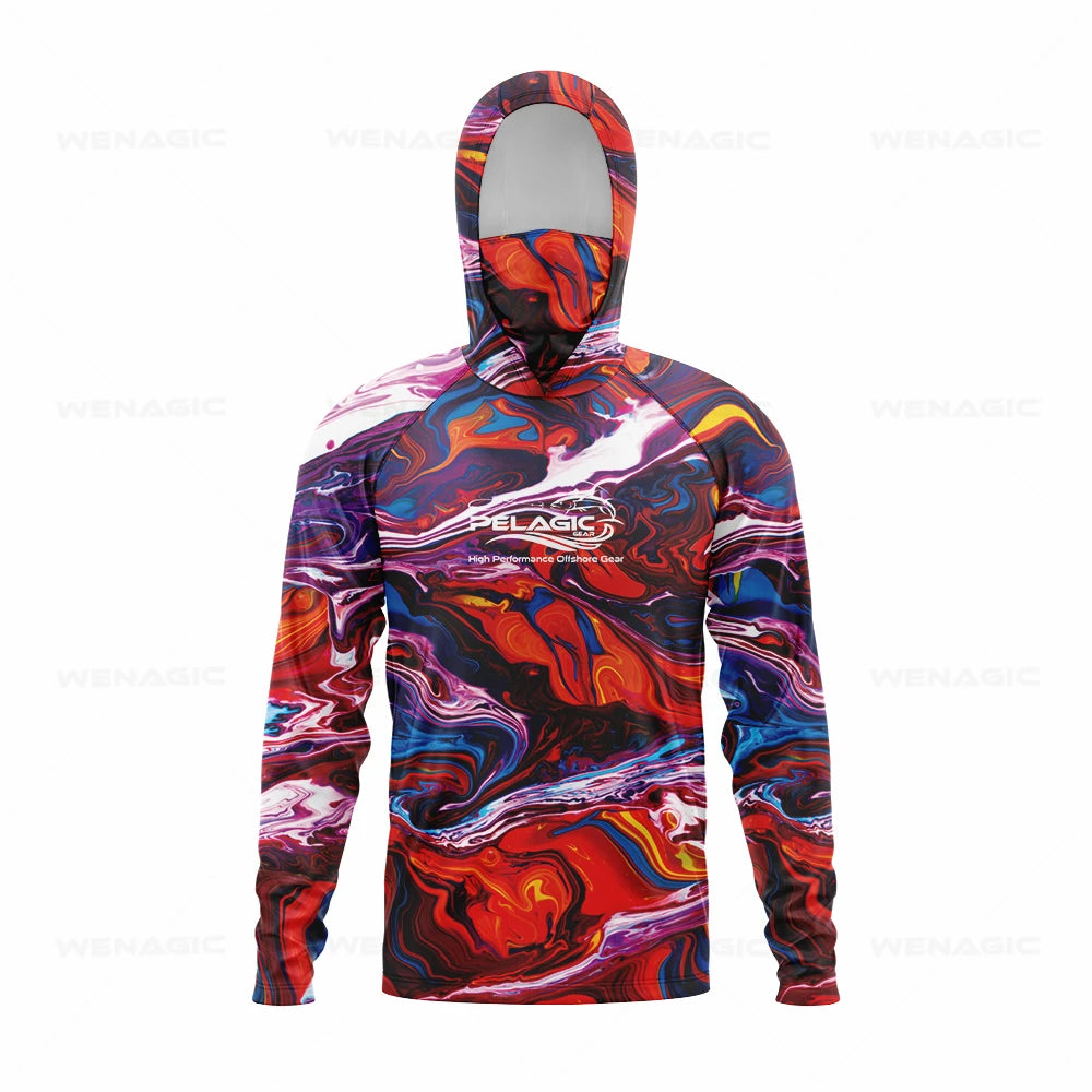 pelagic gear Men Hood Fishing Shirt long sleeve Fishing clothing fishing t shirt uv protection fishing shirt Fishing Apparel