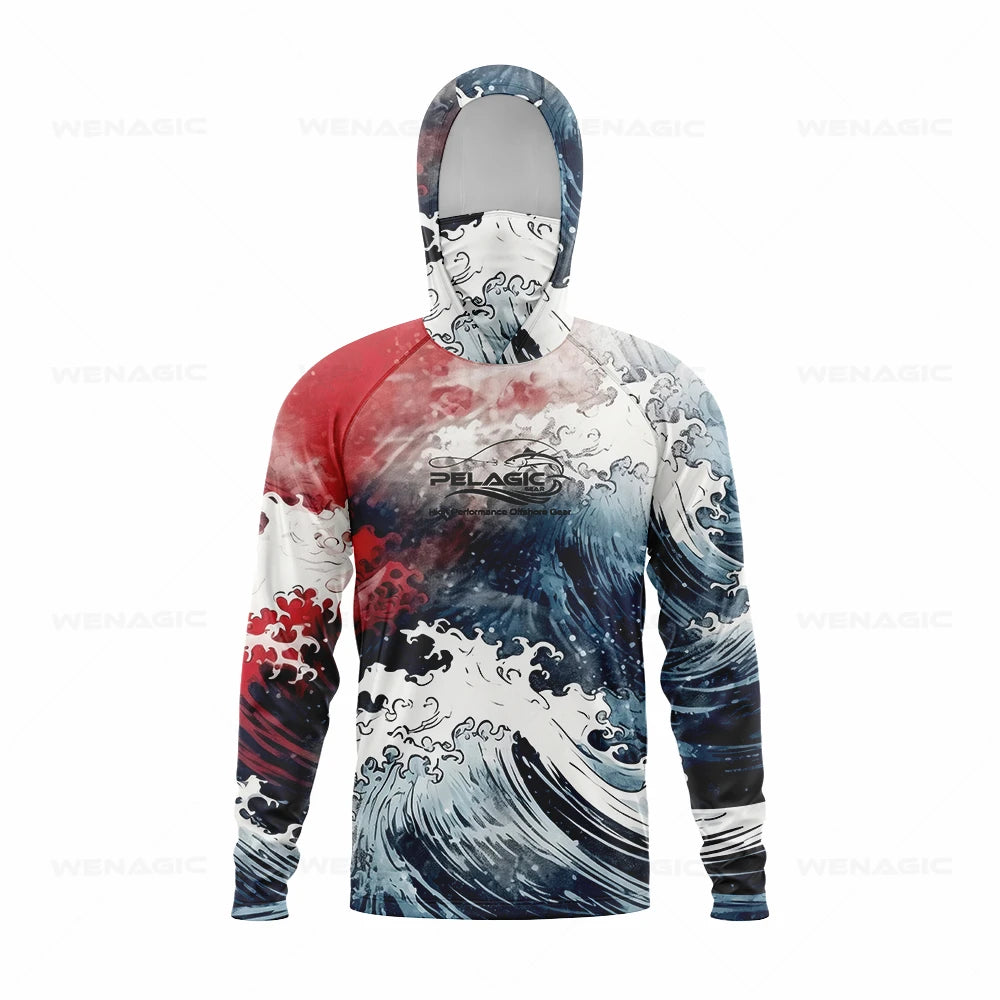 pelagic gear Men Hood Fishing Shirt long sleeve Fishing clothing fishing t shirt uv protection fishing shirt Fishing Apparel